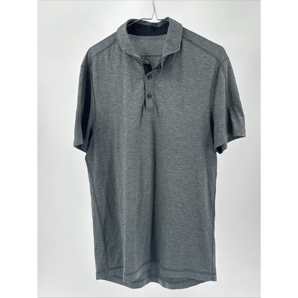 Lululemon Gray Green Striped Performance Polo – Men's Medium